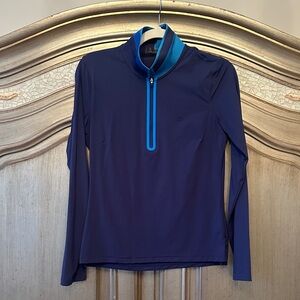 G/FORE Navy Blue Long Sleeve Top with Aqua Accents